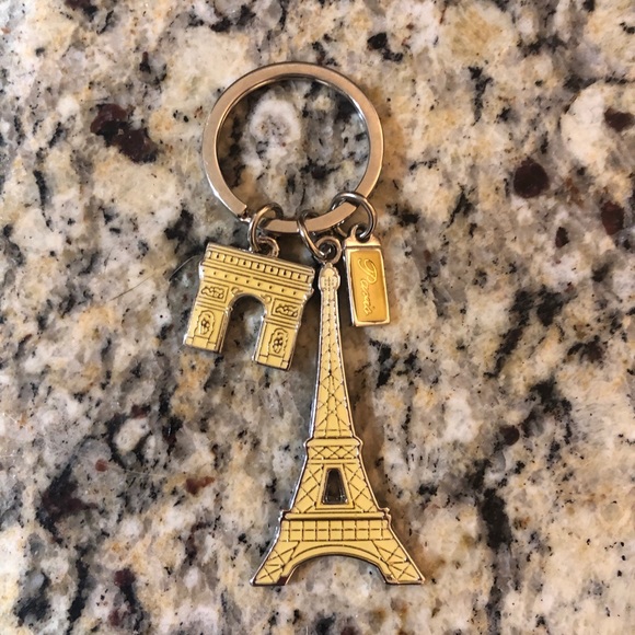 Paris Keychain Eiffel Tower Arc de Triomphe Bag Charm Yellow 🥐 - Picture 2 of 4